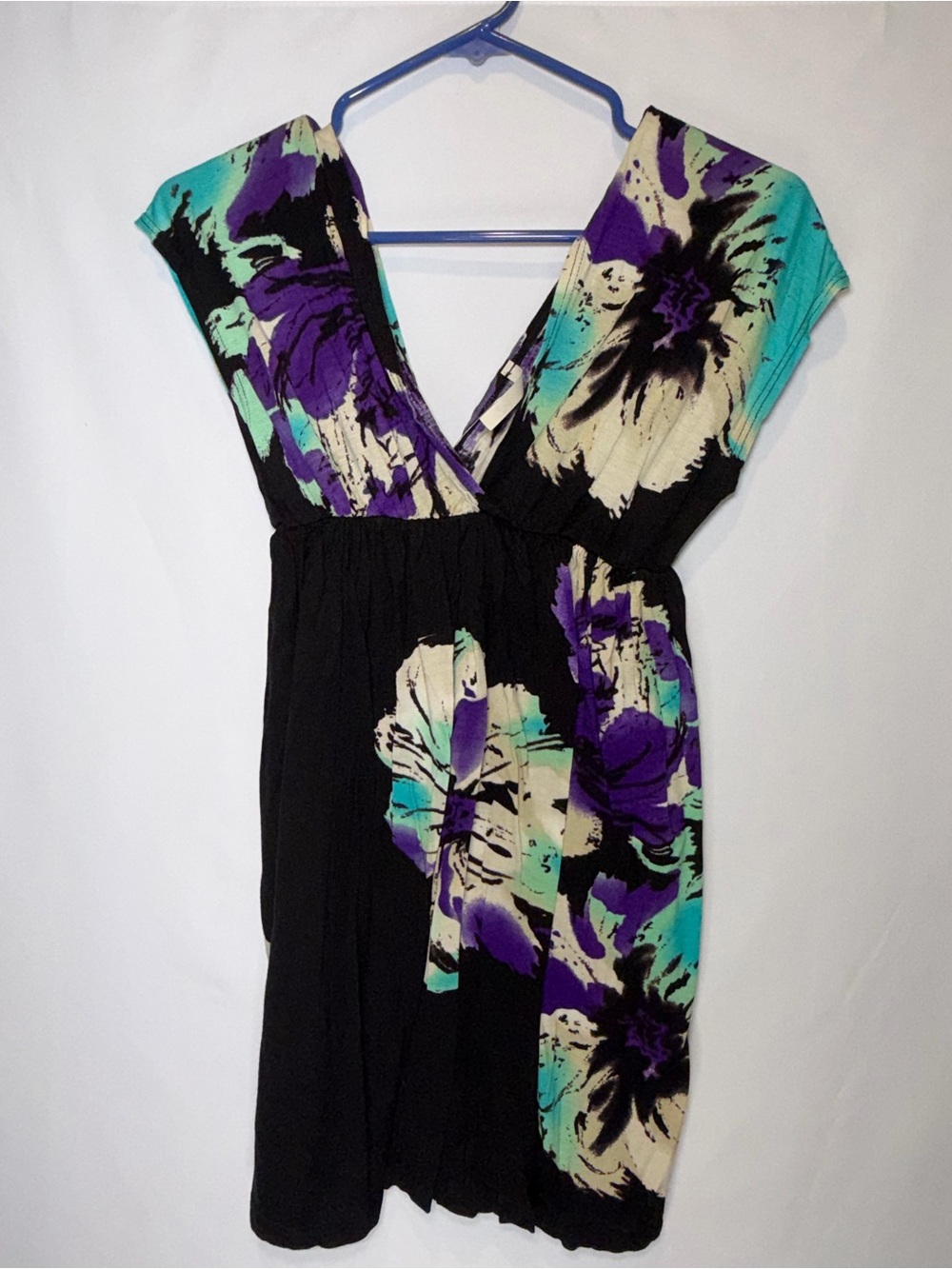 Kiwi Black Floral Dress with Purple and Teal Accents